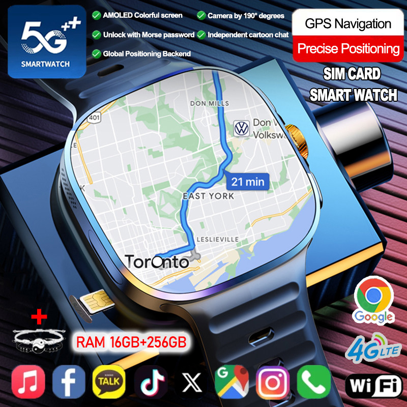 16GB+256GB RAM 5G/4G Android 10 Smart Watch 2.4 inch AMOLED 2100mah Battery 900W Camera GPS WIFI