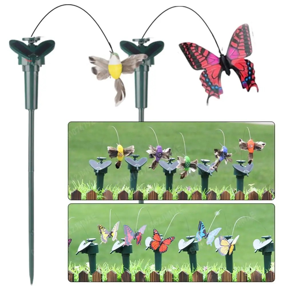 Solar Powered Flying Wobble Solar Flying Butterfly Decor Butterfly Bird Garden Stake for Patio Lands