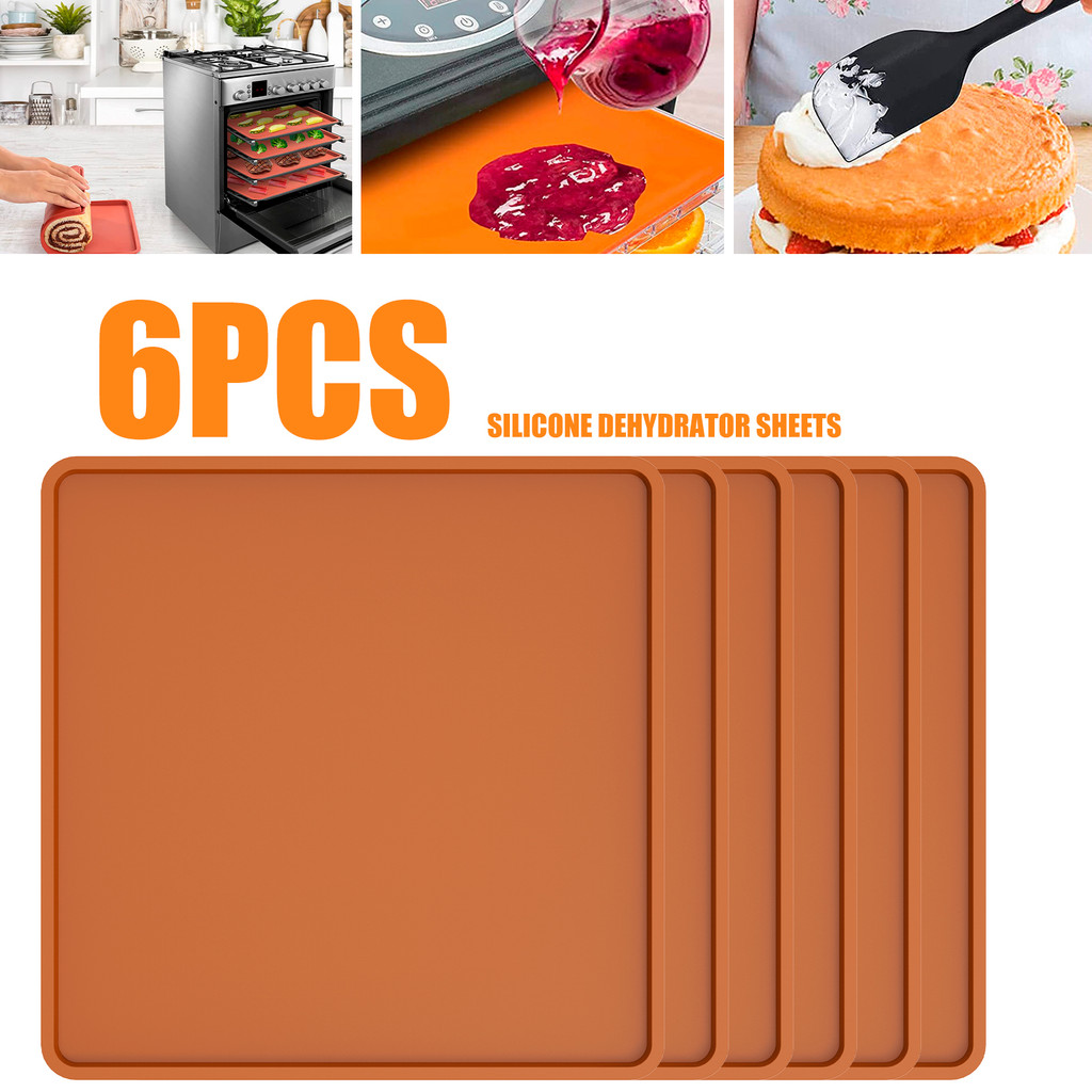 Silicone Dehydrator Mats with Raised Edge Non Stick Silicone Tray Liner 4Pcs/6Pcs 13.8×13.8 Inch Bak