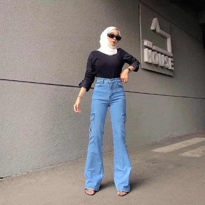 Celana Cutbray Jeans Cargo Wanita-Cutbray Jeans Wanita Kekinian-Celana Jeans Wanita Cewek Denim