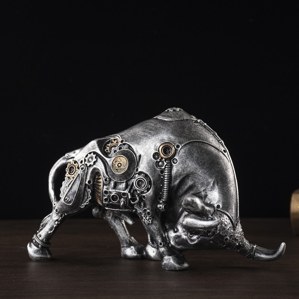 Vilead Steampunk Bull Statues Resin Animal Figurines Decor Living Room Sculpture Office Desk Interio