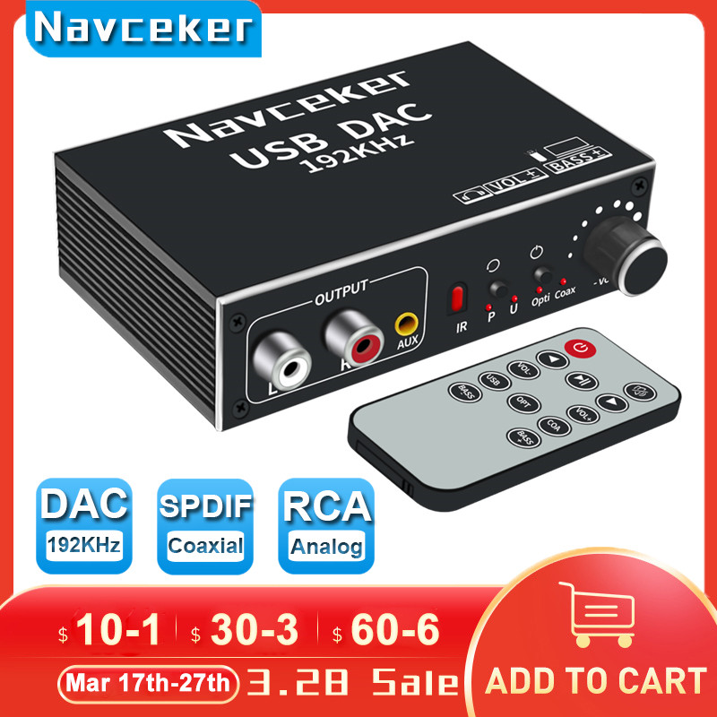 Navceker DAC Digital to Analog Audio Converter Optical Coaxial Fiber SPDIF to RCA 3.5mm Jack Audio