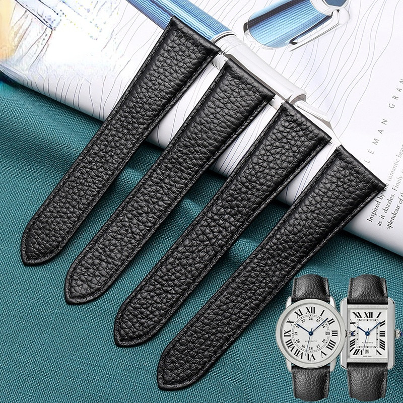 Genuine Leather Watch Strap for Cartier Tank London Solo Lychee textured cowhide Watchband Men Women