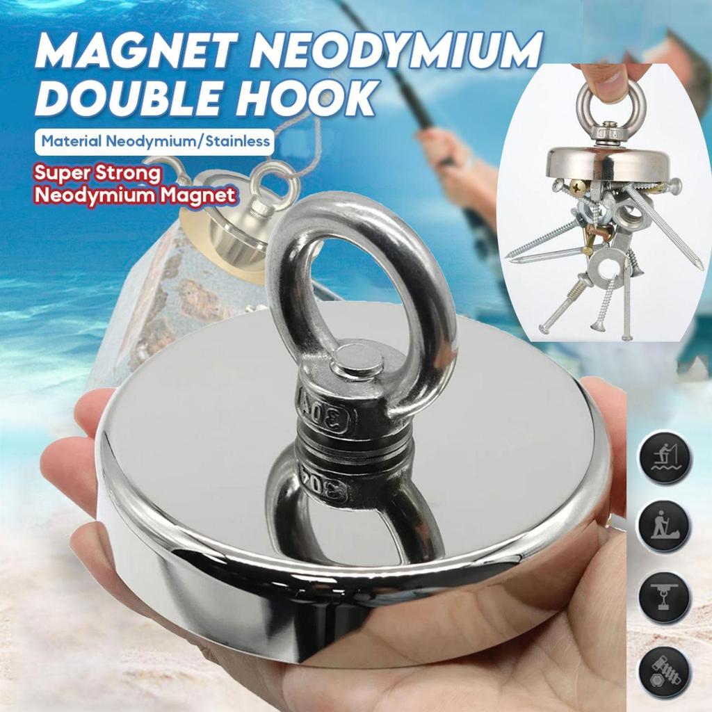 Magnet Neodymium + Tali Pengangkat 4mm 20M dengan Carabiner - Set Magnet Angkat Besi Pencari Harta K