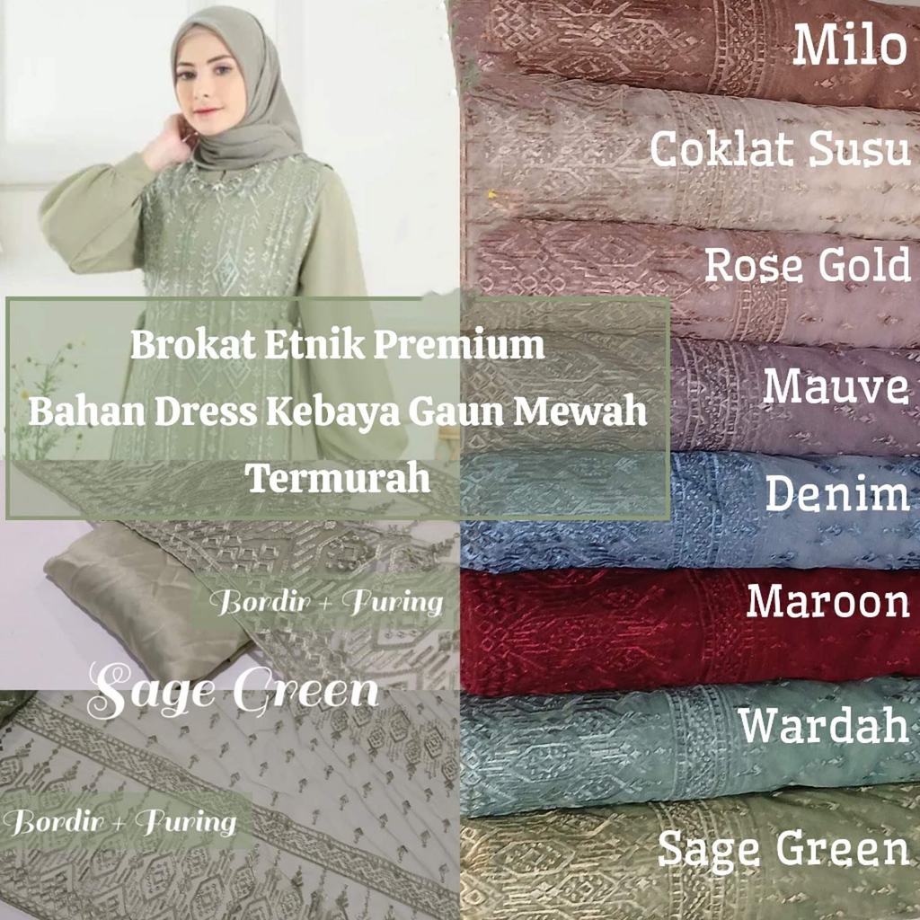 Kain Brukat Etnik Premium Tile Prancis Sage Green – Bahan Kebaya & Gaun Pesta Elegan 1 Meter