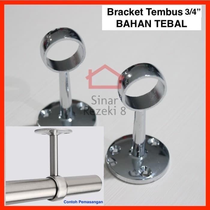 Bracket Tembus Pipa Bulat Stainless 3/4 inch Gantungan Pipa Sambungan .