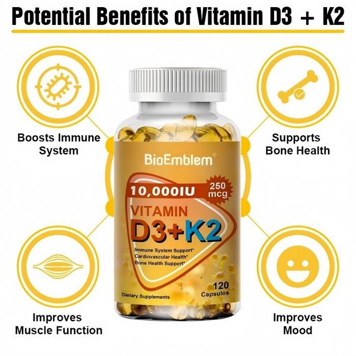 bersertifikat BPOMvitamin d3 + k2 kalsium tulang lansia 120pcs vitamin D3 10.000iu