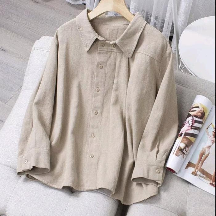 Kemeja Outfit Linen Rami_ Kekinian Kemeja Korean Style Polos Putih Hitam Baju Formal Kain Nyaman