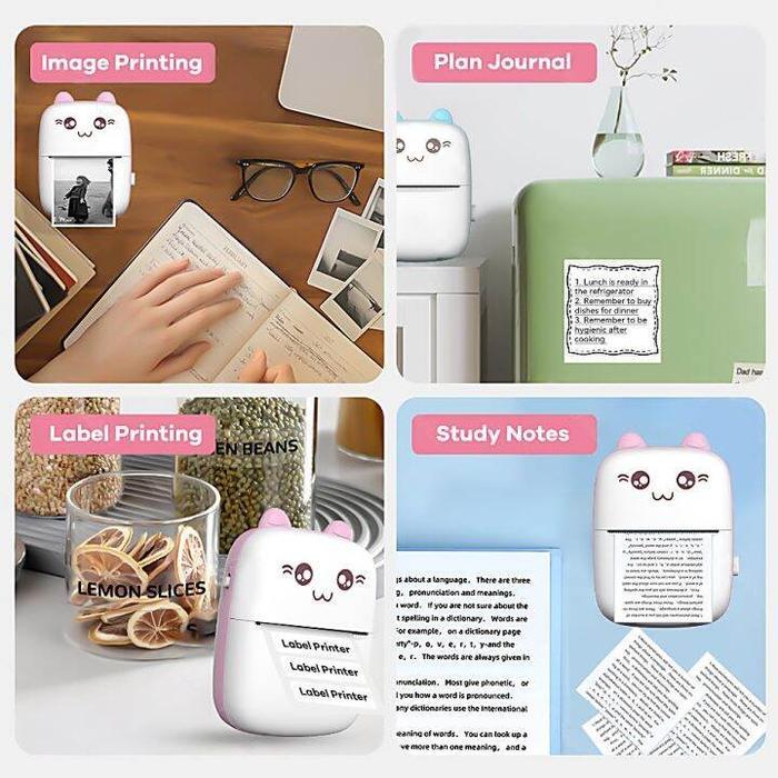Mini Thermal Printer Bluetooth Mini Pocket Printer Wireless Label Maker Printer Label Tanpa Tinta