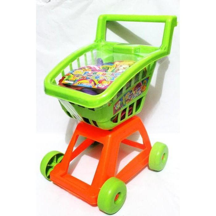 Troli Keranjang Dorong Belanja Supermarket Multicolour Mainan Anak