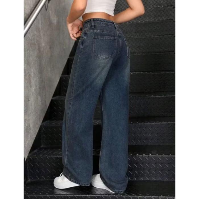 Celana Highwaist Jeans Abu-Abu Loose Highwaist Skena Jeans Wanita Korean Style Baggy Jeans Premium
