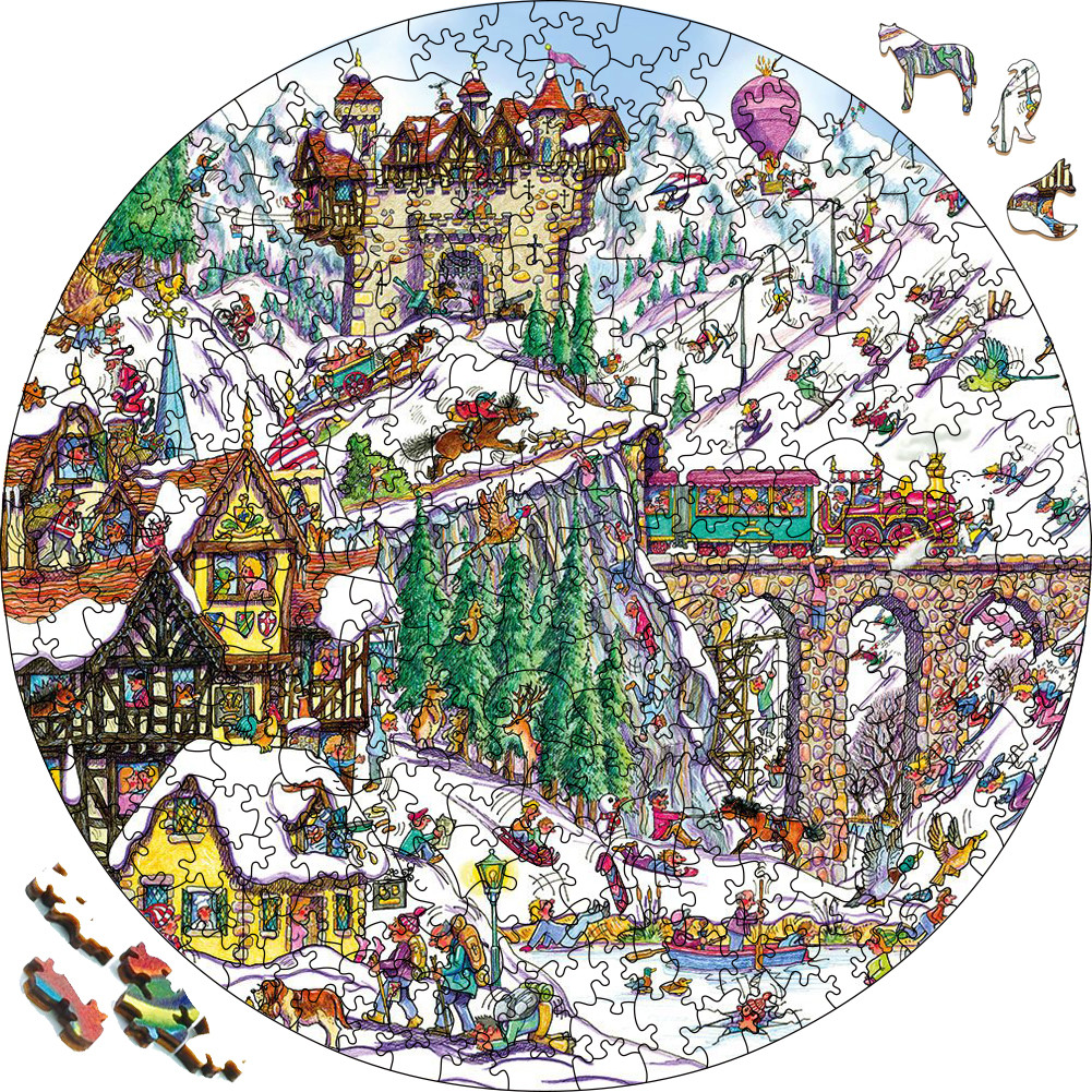 Puzzle mainan pesta Jigsaw kayu resor Ski hidup Puzzle untuk dewasa