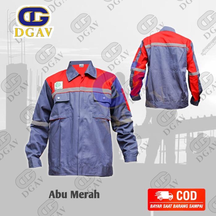 Werpak Safety,Baju Kerja,Kemeja Kerja Kombinasi Abu Merah
