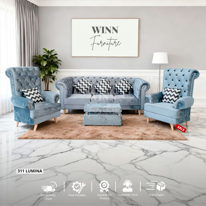 Sofa 311 Lumina Chesterfield Mewah Velvet Premium 3-1-1 Wingchair Ottoman | Winn Furniture