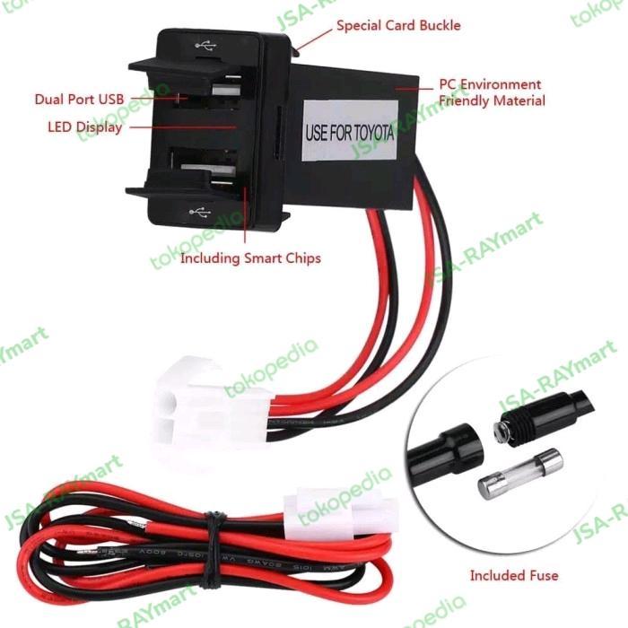 Charger Usb Cas Casan Hp Di Dashboard Mobil Model 2 Usb 2.1A Yaris Toyota Innova Reborn Vrz New Rush