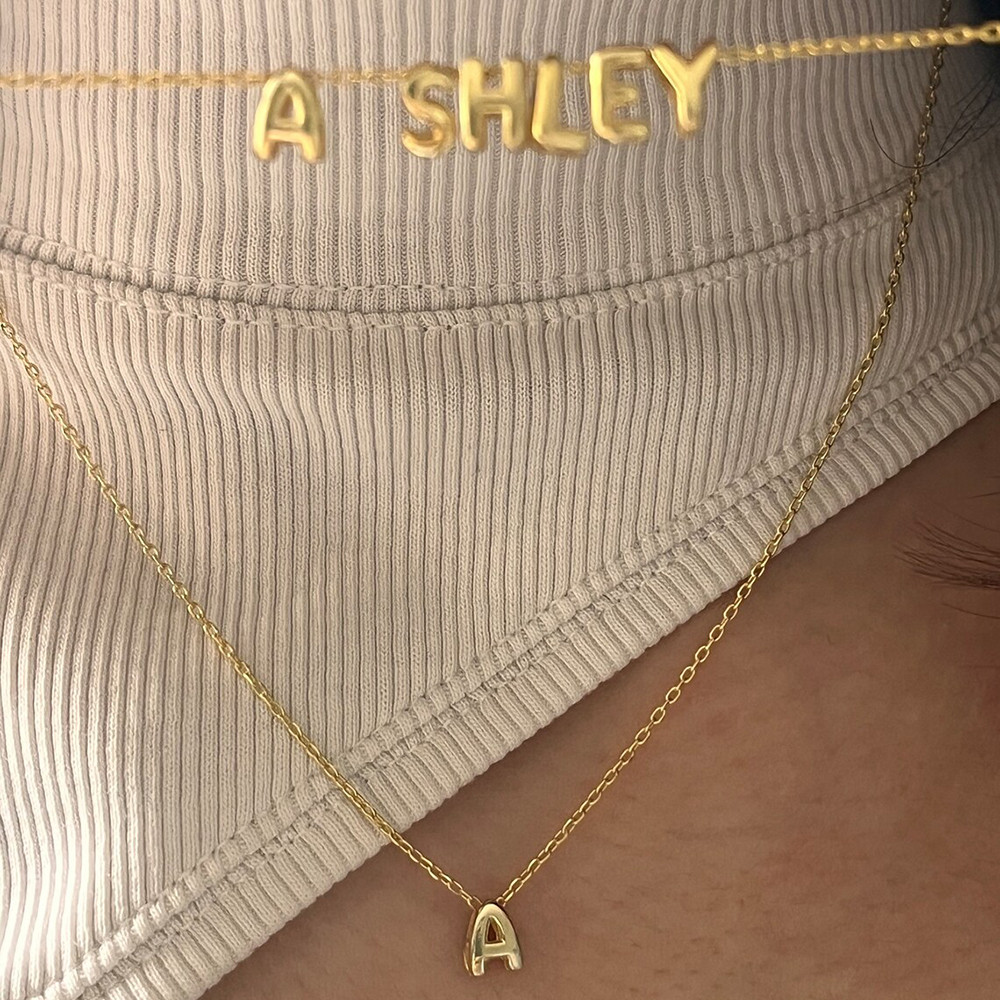 Kalung Mini Bubble Letter Gold Plated Huruf Balon Kecil Unik Hadiah Wanita