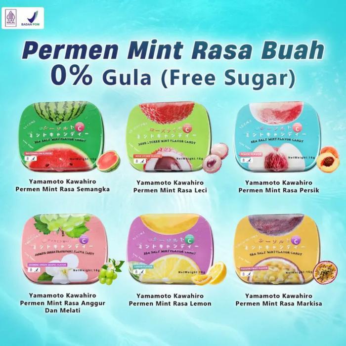 Permen Viral Mint Kaleng Yamamoto 16g Aneka Rasa Buah Sea Salt Candy Import China Halal