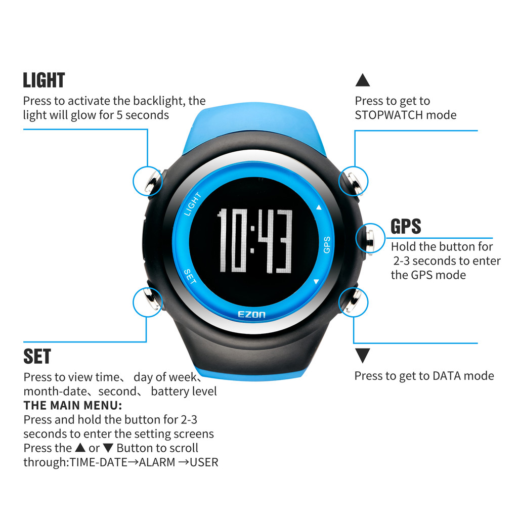 Best Selling EZON T031 GPS Running Sports Watch Sport Outdoor Waterproof Digital Watch Speed