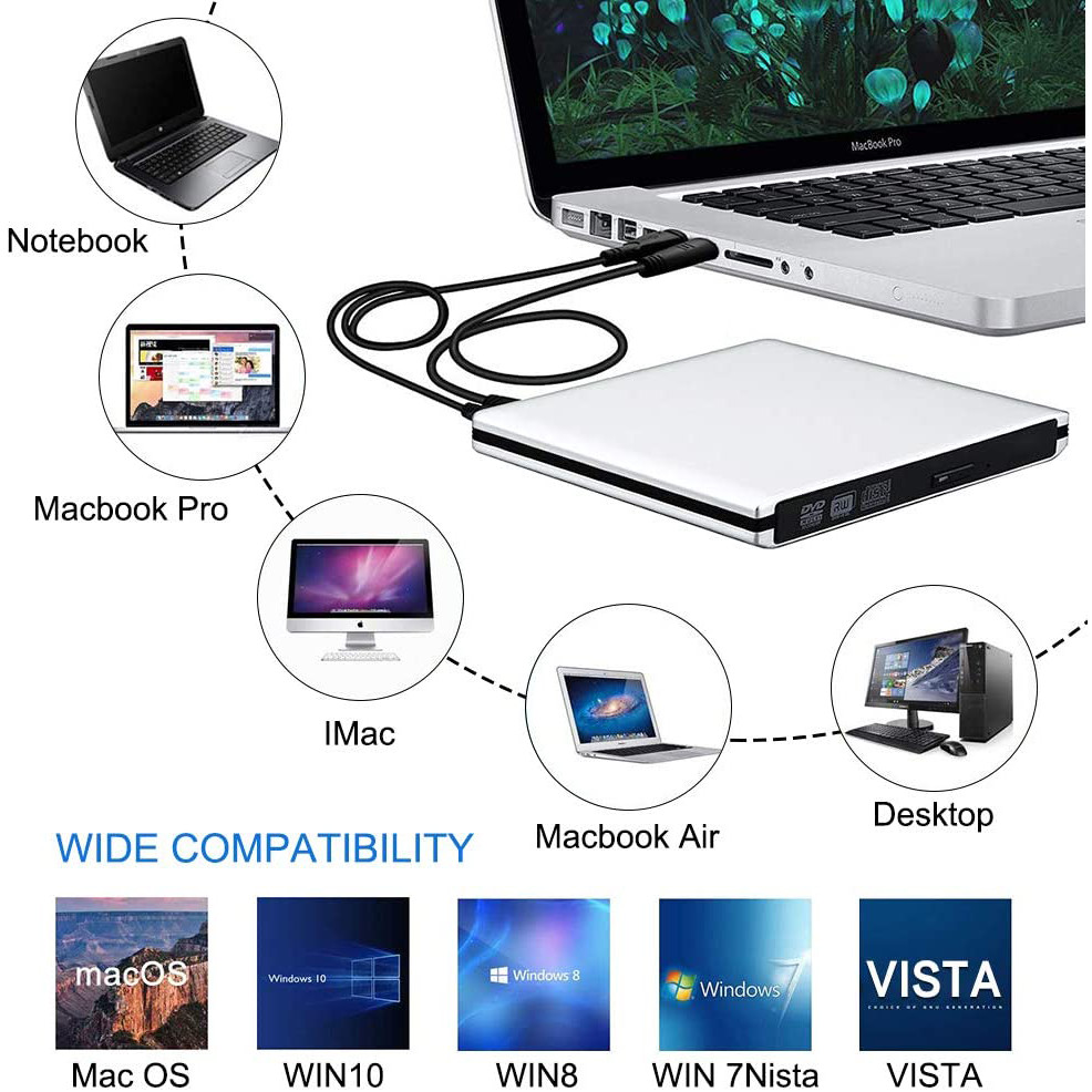 External USB3.0 Bluray Burner Writer Optical BD-RE Recorder 3D BD-ROM Blu-Ray Reader Bluray Play DVD