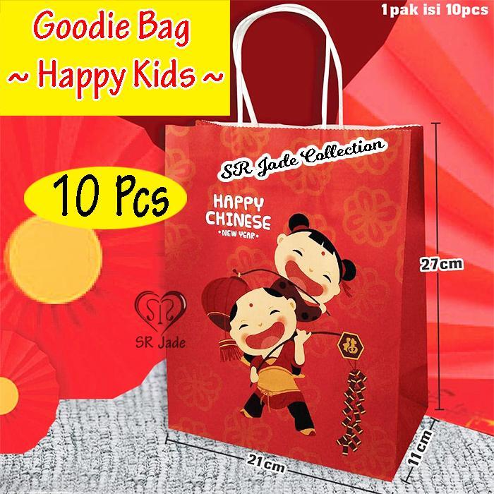 Goodie Bag Imlek Tas Kado Paper Bag Cny Kantong Kertas Lucky Cat Fu Populer