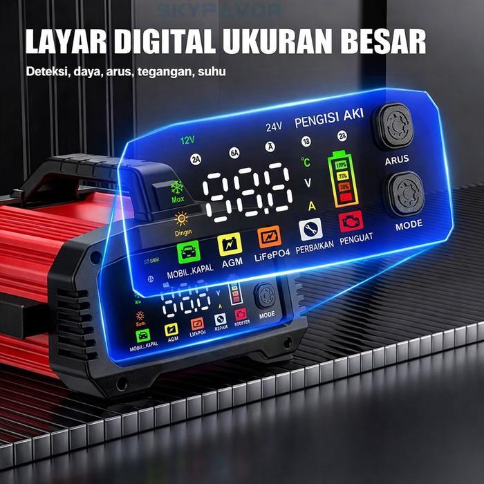 Ready Charger Aki Foxsur Mobil Motor 12V 24V Otomatis 25A/15A Smart 8 Tahap AGM LiFePO4 Repair