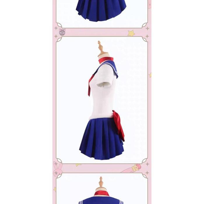 Kostum Cosplay Seragam Sekolah Jepang Anime Putih Biru Set Atasan Rok - Putih, S