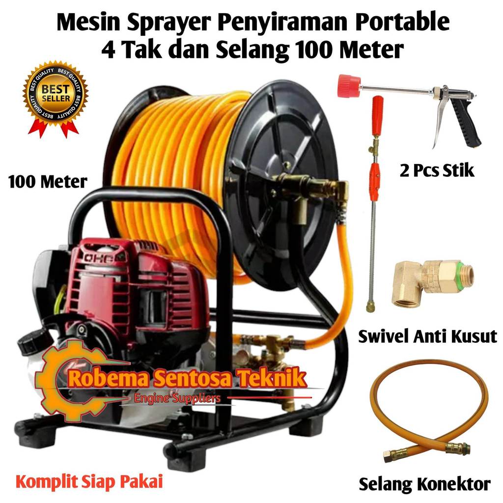 Mesin Semprotan Pertanian Sprayer Portable 4 Tak Komplit Selang 100 Meter