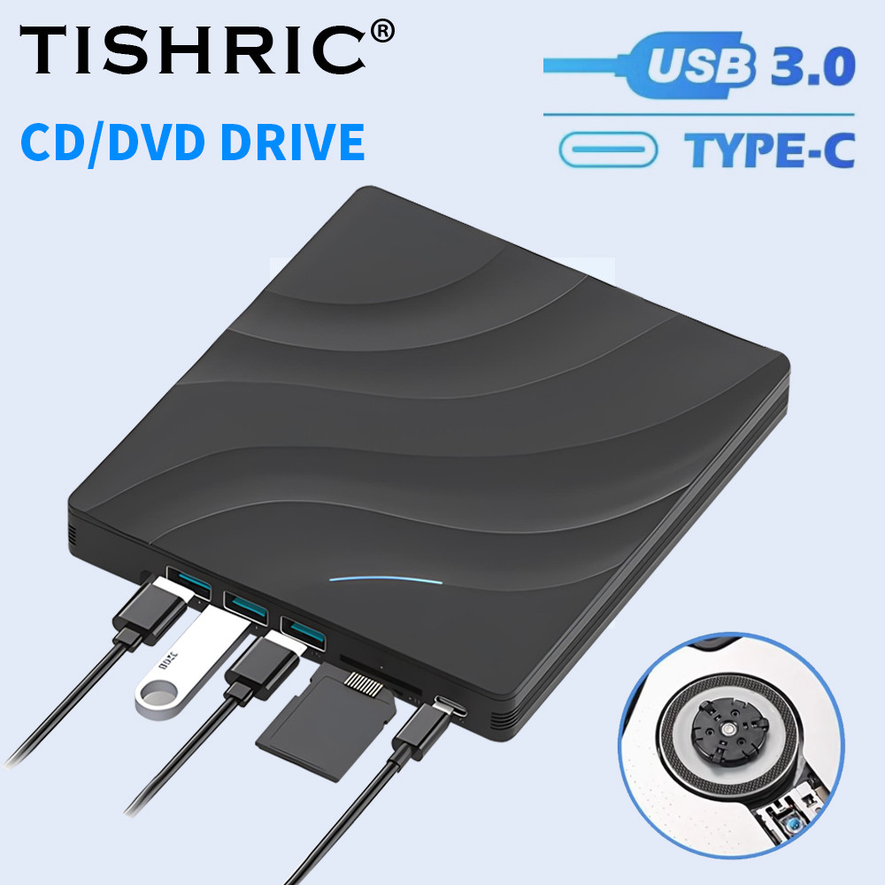 TISHRIC Multifunctional External Optical Drive CD DVD Burner Player Usb External CD Reader