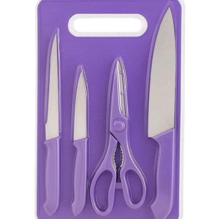 Pisau Set 3 in 1 + Gunting dengan 2 Pisau dan 1 Gunting Warna Ungu Kitchenware Dapur