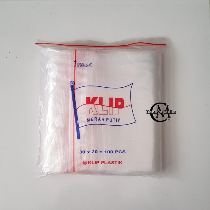 PLASTIK KLIP 20X30 CM / PLASTIK CLIP CETIK MERAH PUTIH ZIPLOCK ISI 100