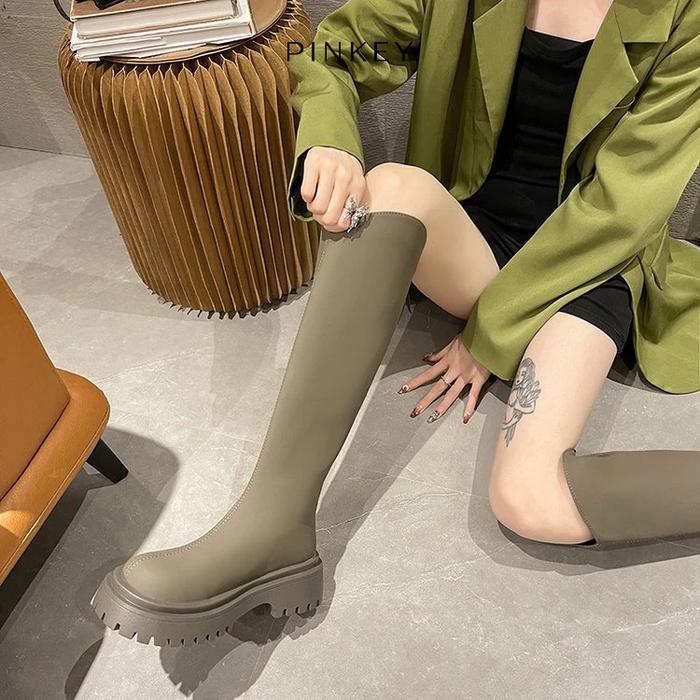 Ready Pinkey P221 Sepatu Boots Kulit Sintetis Panjang Wanita Fashion Sepatu Bot Setinggi Lutut