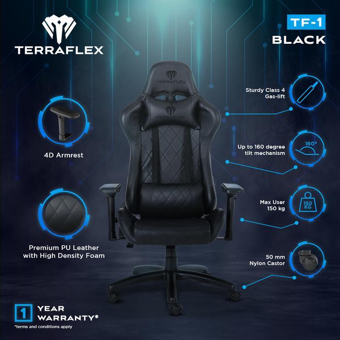 terraflex tf-1 gaming chair kursi - full black