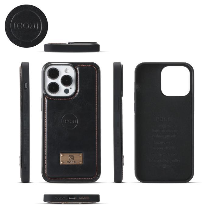 Ss4125 - Multi Zipper Wallet Leather Case Iphone 14 - 15 - Plus - Pro - Max Black Populer