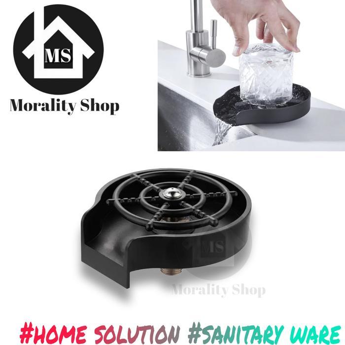 kran air cuci gelas botol tekan / push otomatis sink wastafel dapur cuci piring plastik abs hitam