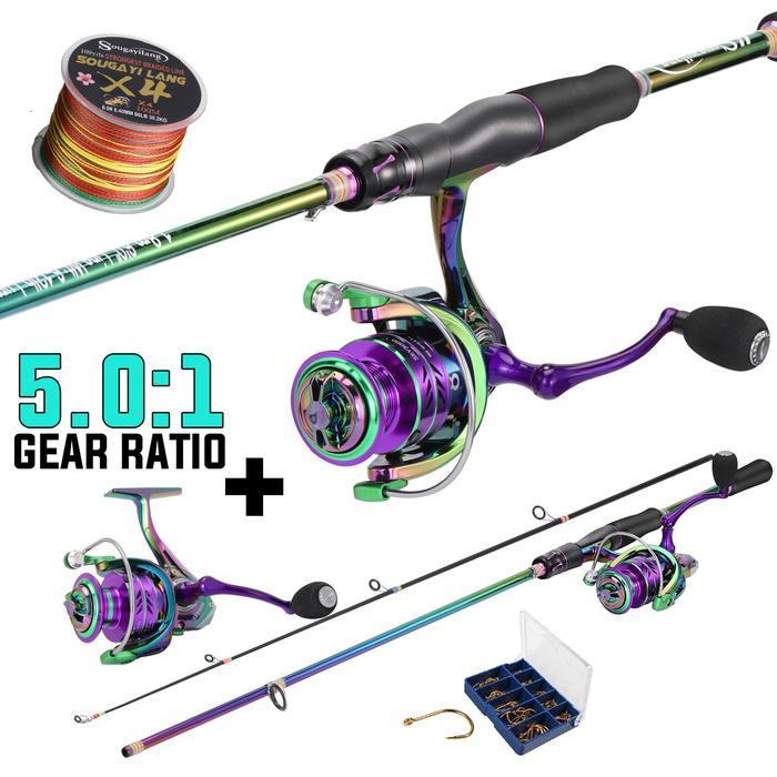 Falcon Fishing - Set Pancing Spinning Komplit Siap OTW, Reel Spinning + Joran 1,8m + Tali PE +