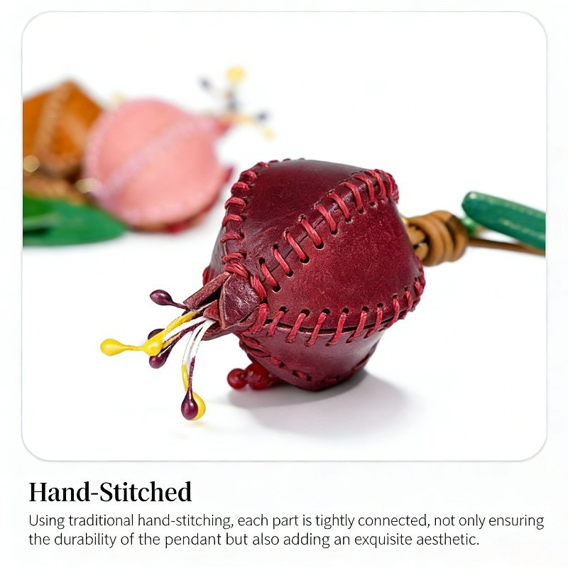 Genuine Leather Bag Charm Pomegranate Keychain Handmade Purse Pendant Vegetable Tanned Cowhide