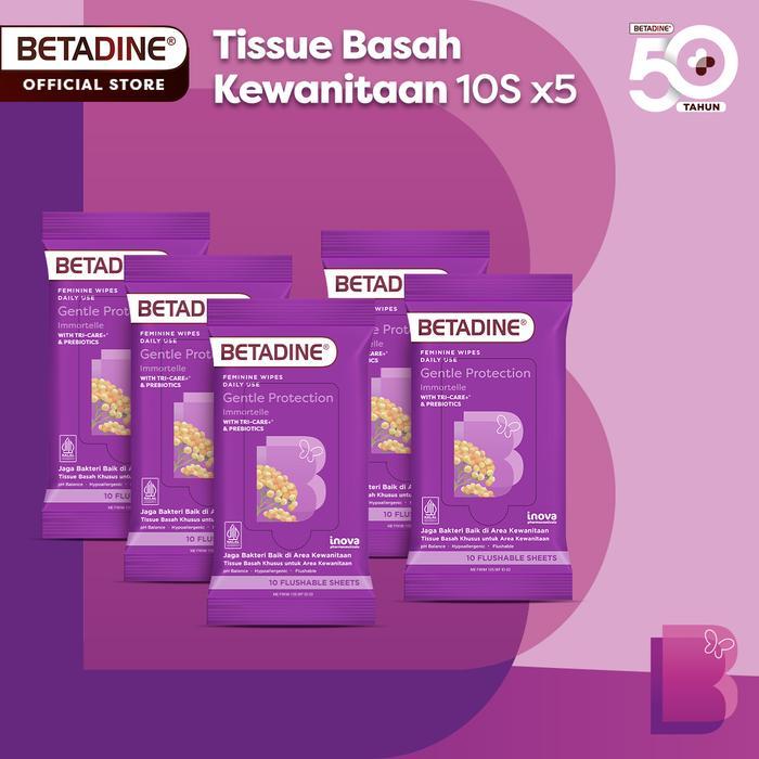 Betadine Feminine Wipes Tissue Basah Pembersih Kewanitaan 5 Pack Terlaris
