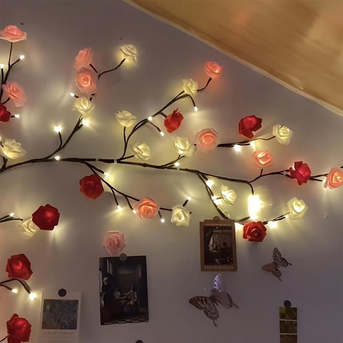 neww Lampu LED Model Mawar Pohon Ranting DIY Lampu Pohon Bunga Persik Lampu Ambient Dinding Lampu
