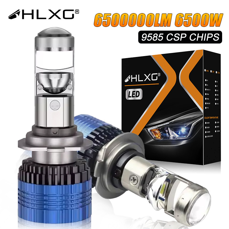 HLXG 6500W H4 H7 LED Headlight Bulb with LENS 6500000LM H11 HB3 HB4 9005 9006 Mini Projector Lights