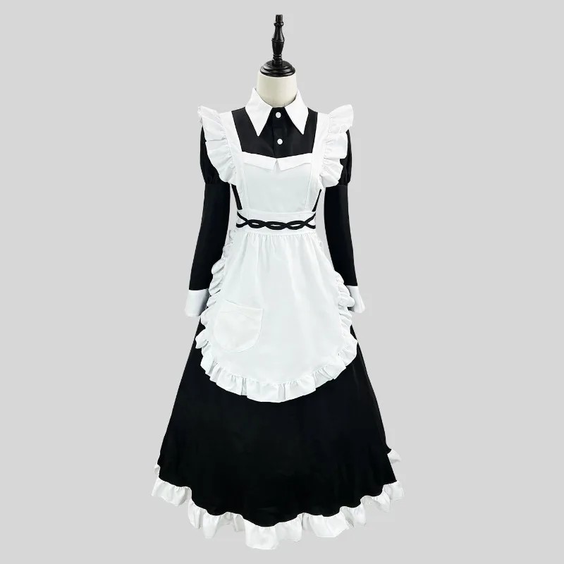 New Anime Black Long Sleeve Long Dress Lolita Maid Cosplay Costume Girl Maid Dress Trending Girls