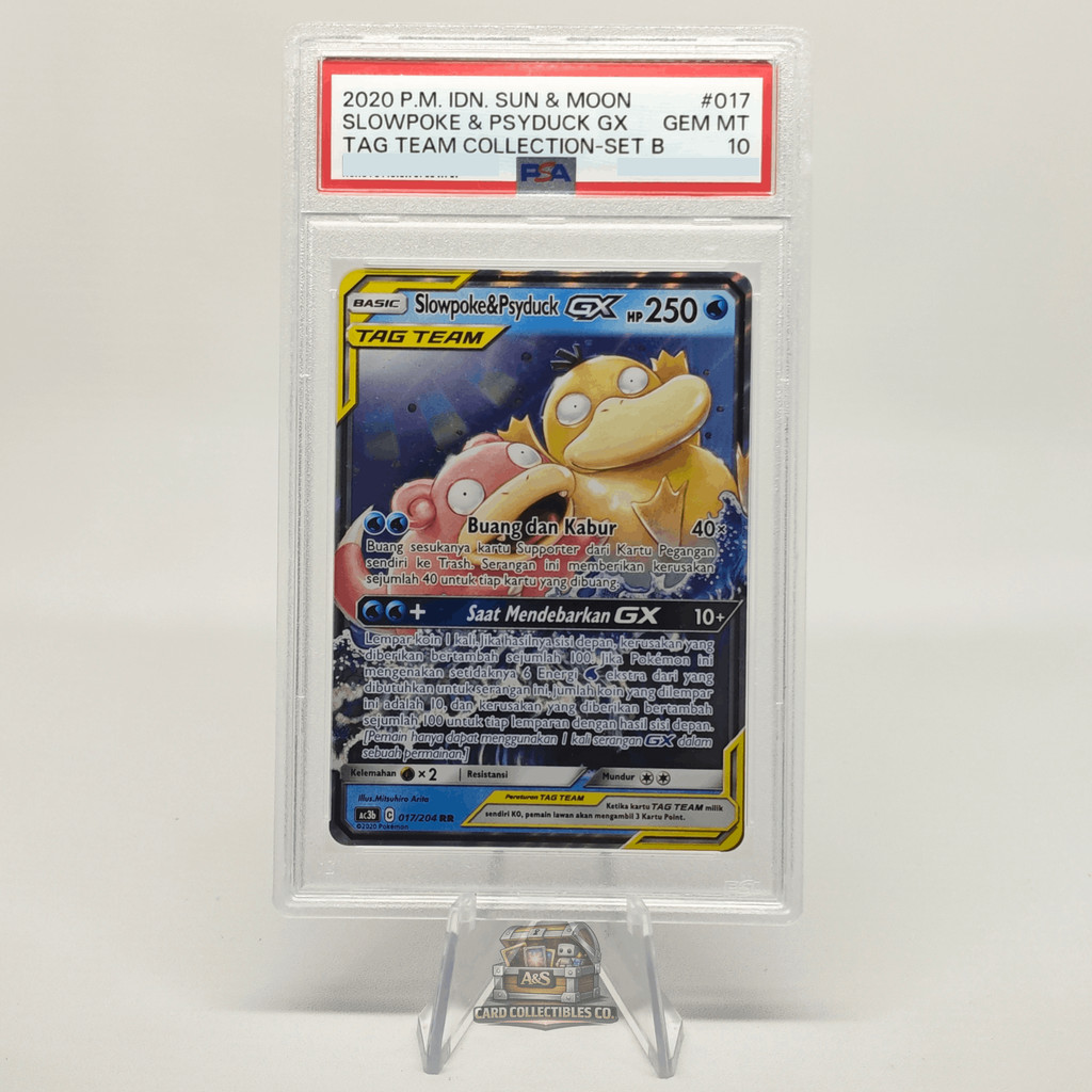 PSA 10 SLOWPOKE & PSYDUCK GX 017 P.M.IDN. SUN & MOON 2020 ID Indonesia Pokemon - Kartu slab graded k