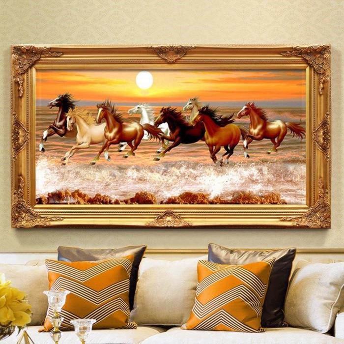 DIY Diamond Painting Full. 8 kuda di pantai klasik 18070 cm D727SB / D727B / D727
