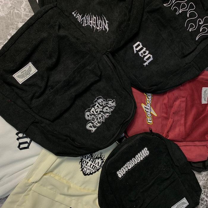 Tas Ransel Notbadclub Corduroy Carhat Series Art Font Tas Sekolah Anak Backpack Travel Laptop Pasti