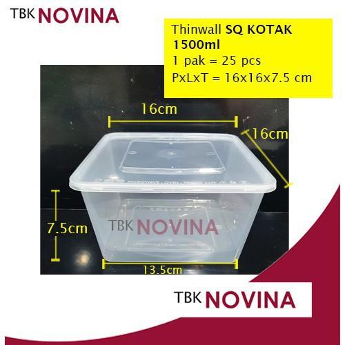 [25Pcs]Thinwall 1500Ml Square Food Container Box Tempat Makan Plastik Kotak Nasi Penyimpanan Makanan