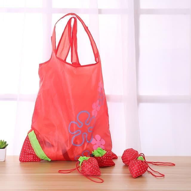 "New" Tas lipat motif strawberry untuk berbelanja Tas Belanja Lipat