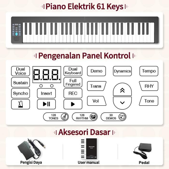 Benston Music - piano profesional 61 tombol, piano listrik pintar, keyboard portabel bluetooth 61 to