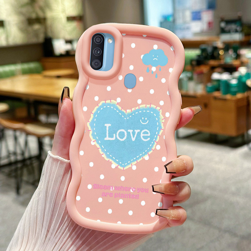 Casing HP Untuk Samsung A11 M11 Case Love Heart & Hujan Kasing silikon Cesing Bentuk Ombak Softcase 
