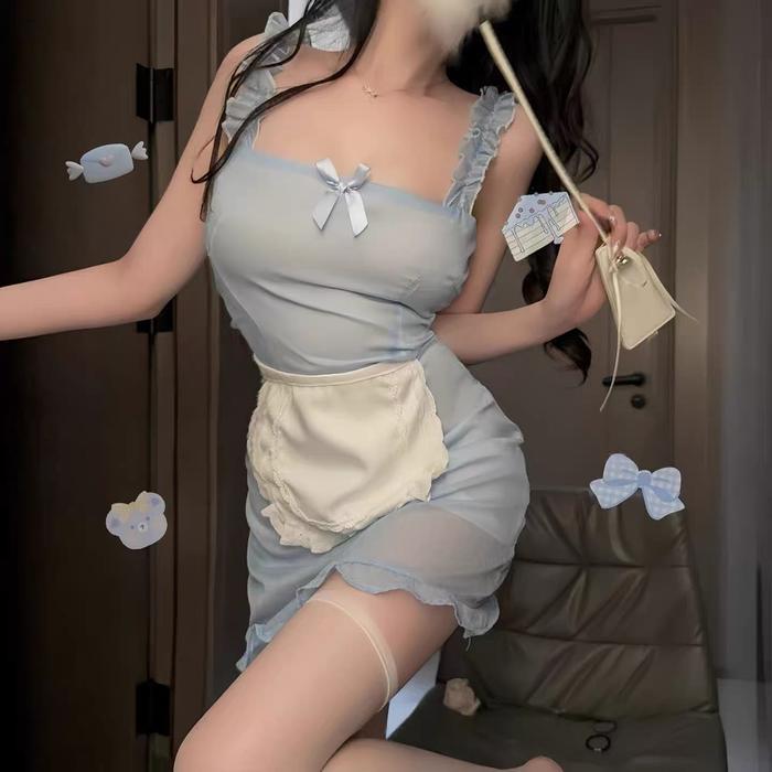 MyladyLingerie Kostum Wanita Cosplay Maid Biru Transparan Tipis Cute Sexy