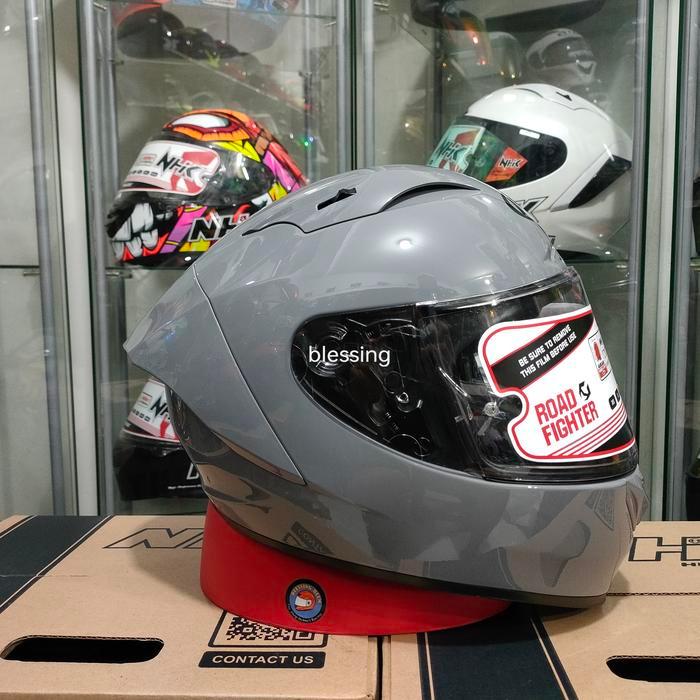NHK GPR TECH STREET SOLID DIM GREY GLOSSY HELM FULL FACE VISOR CLEAR FLAT