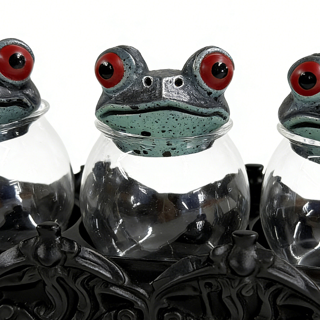Handcrafted Witchy Frog Apothecary Spice Jars Clear Seasoning Jars 3 Piece Frog Spice Jar Set Spice